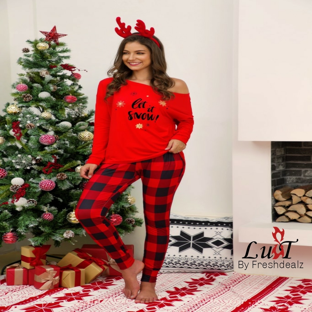 Christmas PJ red top red and black bottom S & M